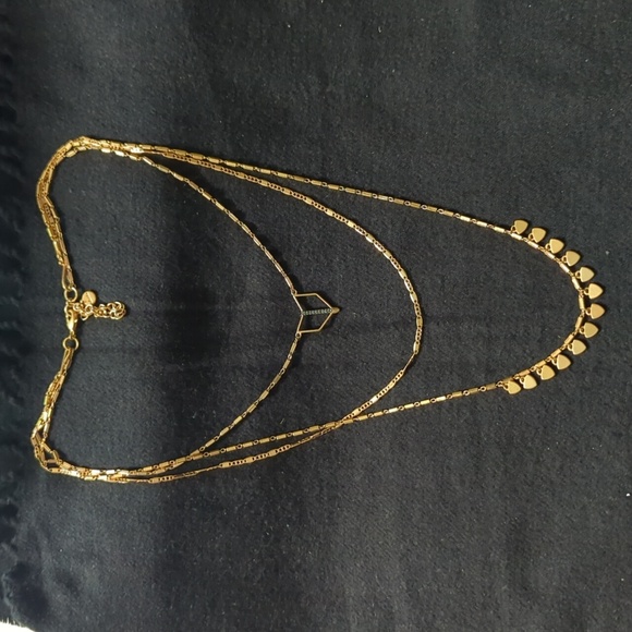 Stella & Dot Gold Tone Terra Pave Rhinestone Chevron Layering Statememt Necklace - Picture 1 of 5